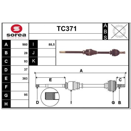 Cardan Arbre de Transmission Avant Droit Pour Peugeot 508 I Fiat Toyota Citroën