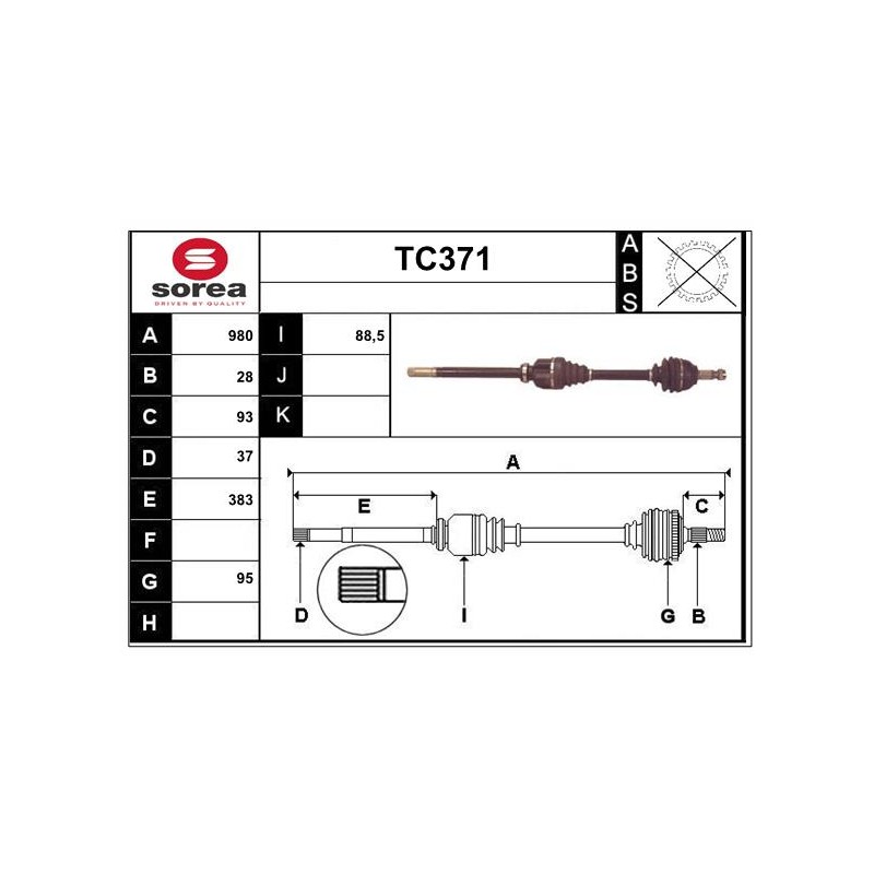 Cardan Arbre de Transmission Avant Droit Pour Peugeot 508 I Fiat Toyota Citroën