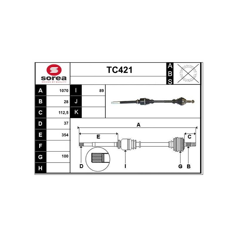 Cardan Arbre de Transmission Avant Droit Pour Peugeot Fiat Citroën 1463106080