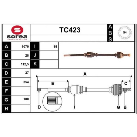 Cardan Arbre de Transmission Avant Droit Pour Peugeot Fiat Citroën 32735S