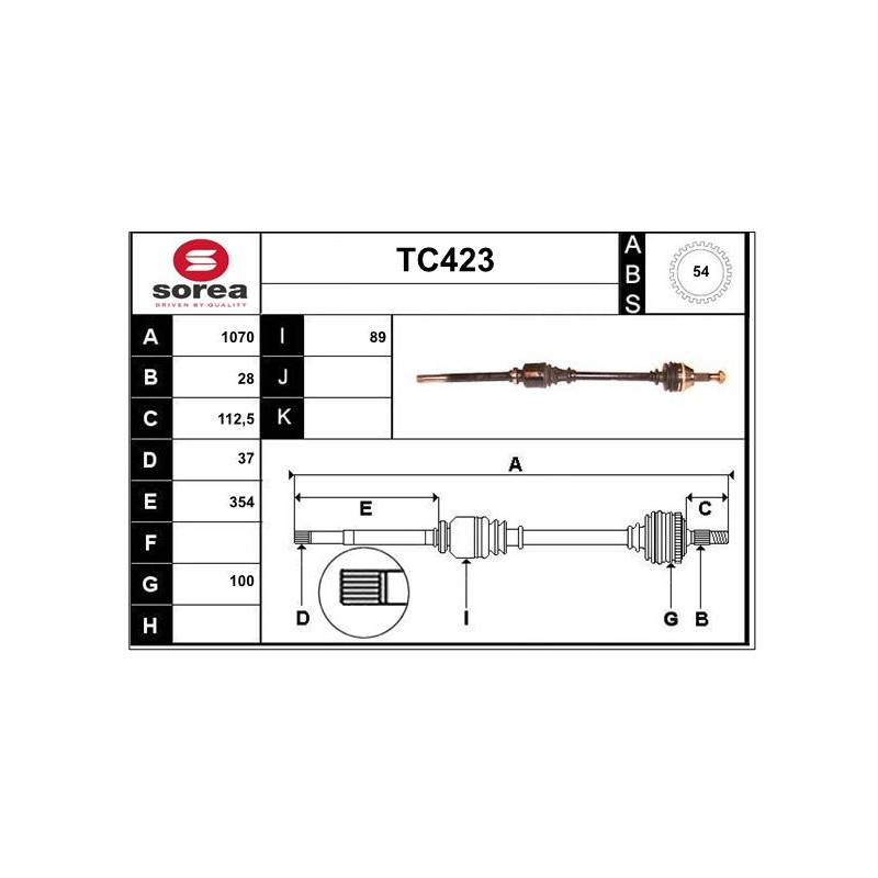 Cardan Arbre de Transmission Avant Droit Pour Peugeot Fiat Citroën 32735S