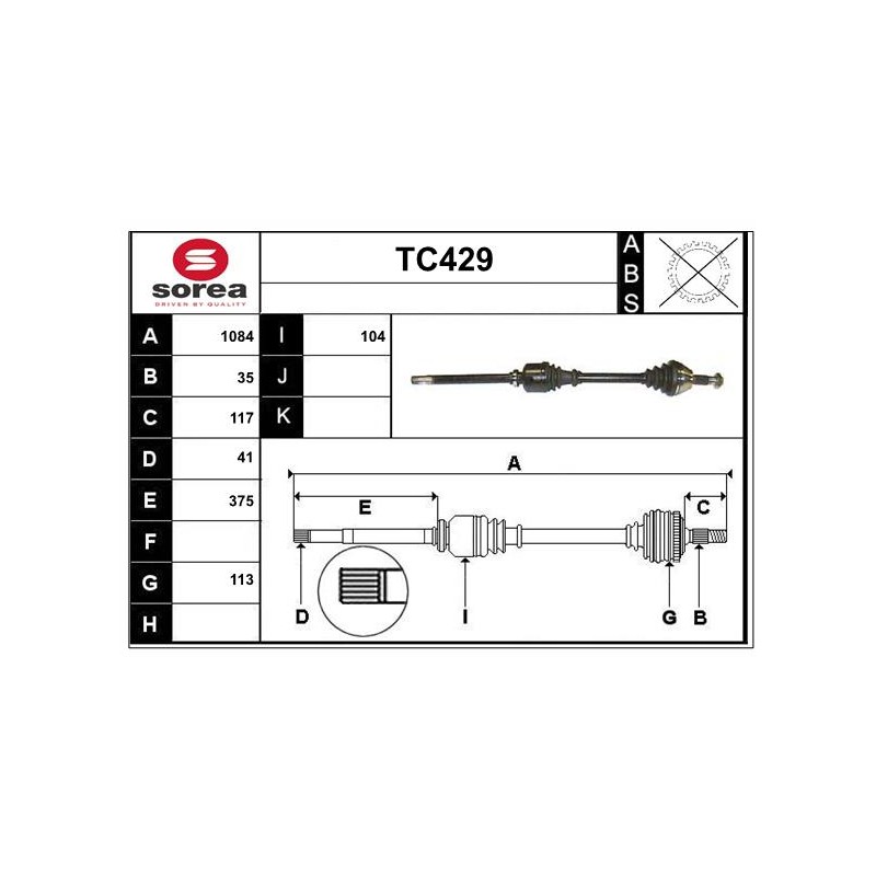 Cardan Arbre de Transmission Avant Droit Pour Peugeot Fiat Citroën 1478213080