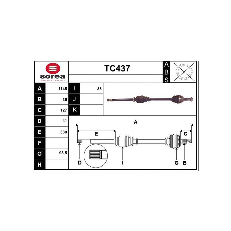 Cardan Arbre de Transmission Avant Droit Pour Peugeot Fiat Citroën 1349786080