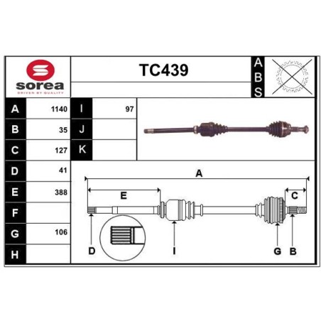 Cardan Arbre de Transmission Avant Droit Pour Peugeot Fiat Citroën 1607113480