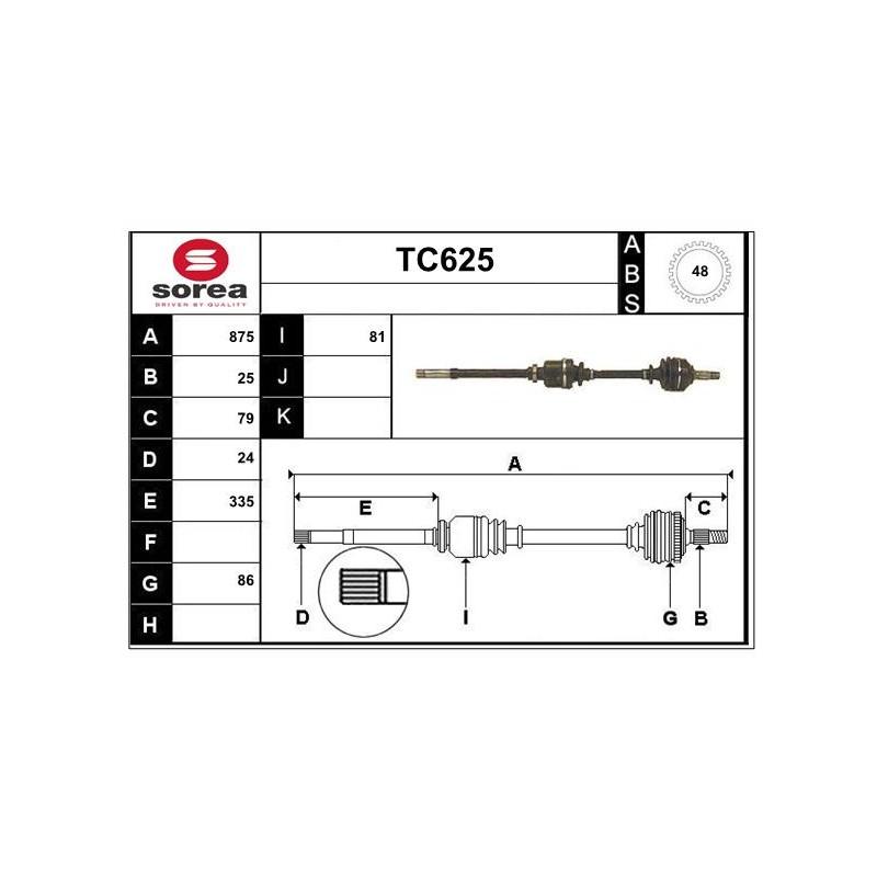Cardan Arbre de Transmission Avant Droit Pour Peugeot Partner Citroën Berlingo