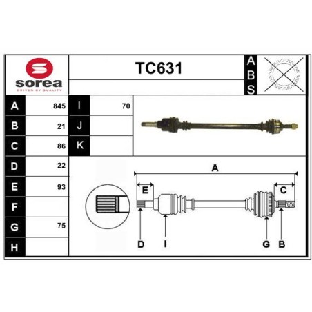 Cardan Arbre de Transmission Avant Droit Pour Peugeot 1007 Citroën C2 C3 I
