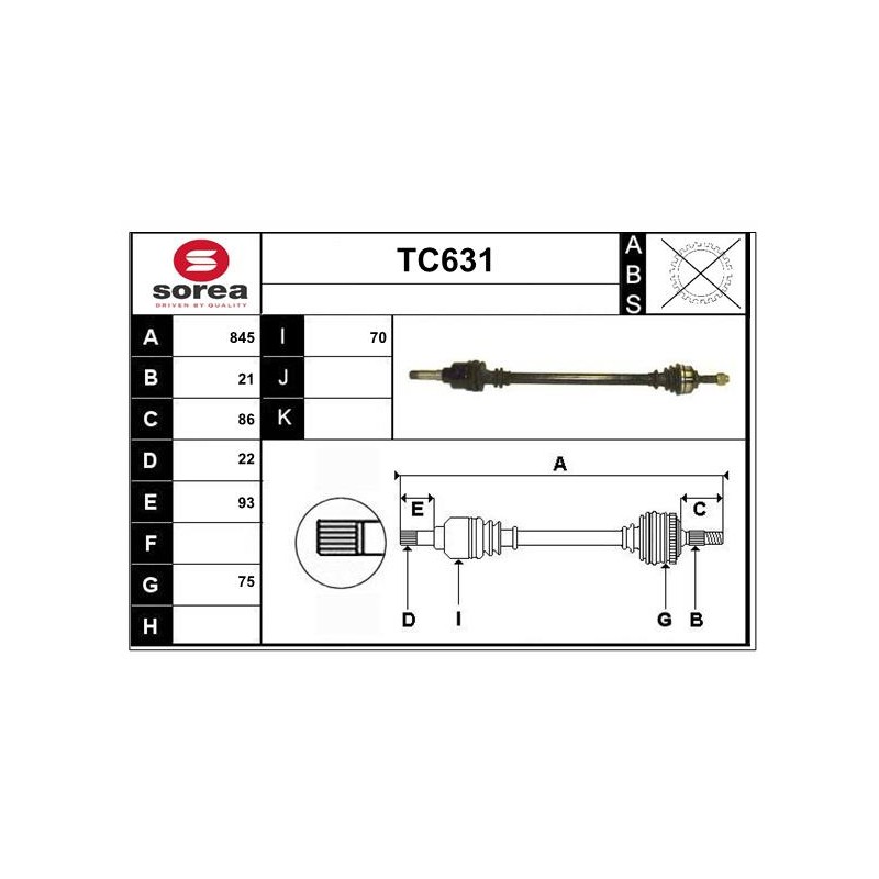 Cardan Arbre de Transmission Avant Droit Pour Peugeot 1007 Citroën C2 C3 I