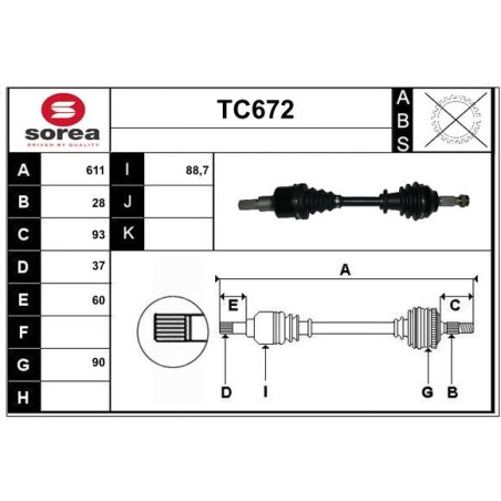 Cardan Arbre de Transmission avant Gauche Pour Peugeot Expert Citroën Jumpy