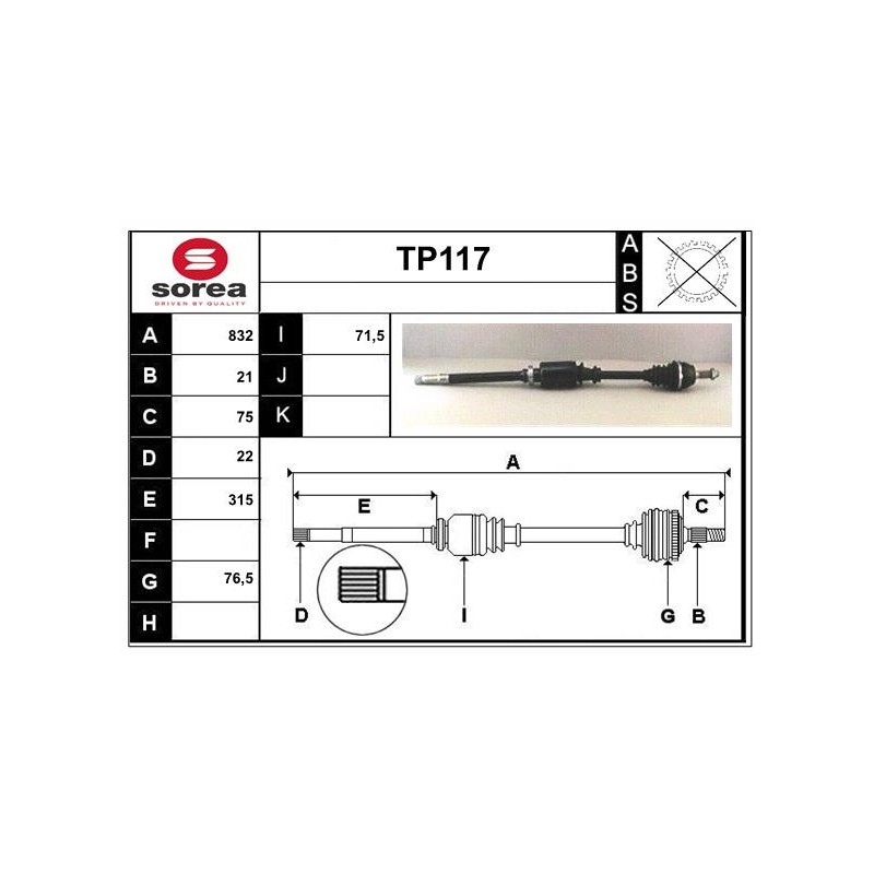 Cardan Arbre de Transmission Avant Droit Pour Peugeot 205 - I II