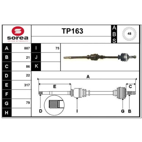 Cardan Arbre de Transmission Avant Droit Pour Peugeot 206 206+ 32733M 3273CS