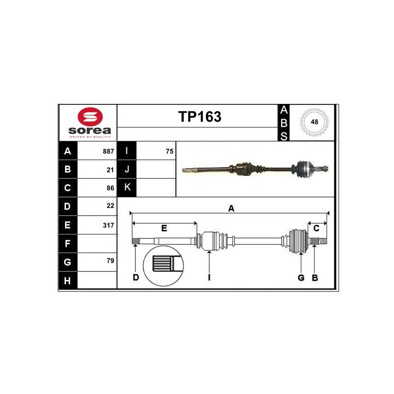 Cardan Arbre de Transmission Avant Droit Pour Peugeot 206 206+ 32733M 3273CS