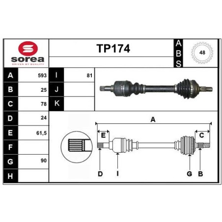 Cardan Arbre de Transmission avant Gauche Pour Peugeot 206 3272FA 3272YE 3272Z0