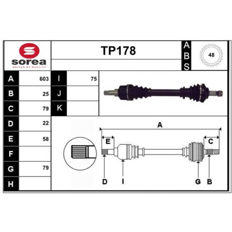 Cardan Arbre de Transmission avant Gauche Pour Peugeot 206 3272AF