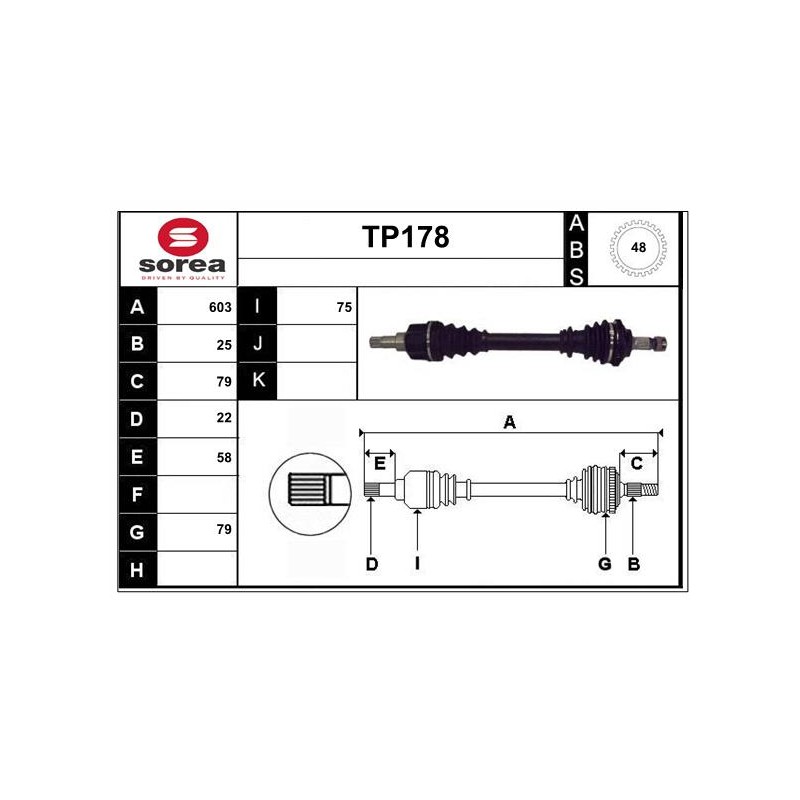 Cardan Arbre de Transmission avant Gauche Pour Peugeot 206 3272AF