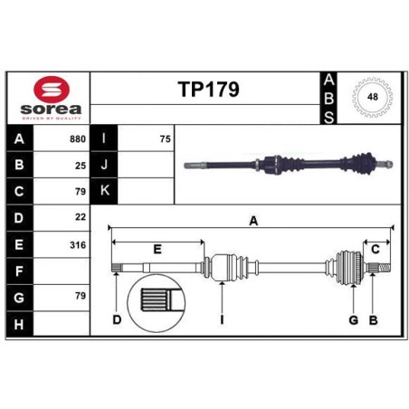Cardan Arbre de Transmission Avant Droit Pour Peugeot 206 3273AN