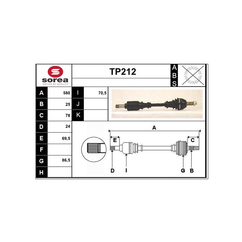 Cardan Arbre de Transmission avant Gauche Pour Peugeot 309 II 327203