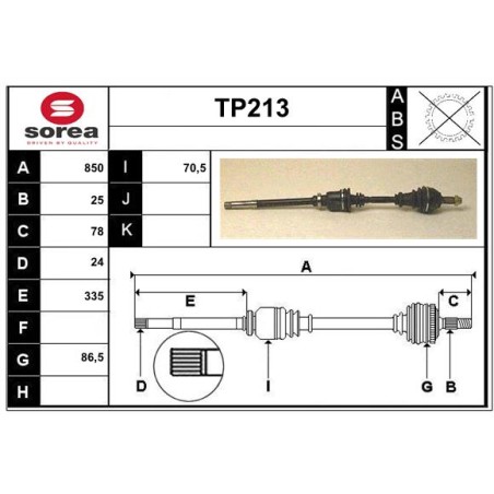Cardan Arbre de Transmission Avant Droit Pour Peugeot 309 II
