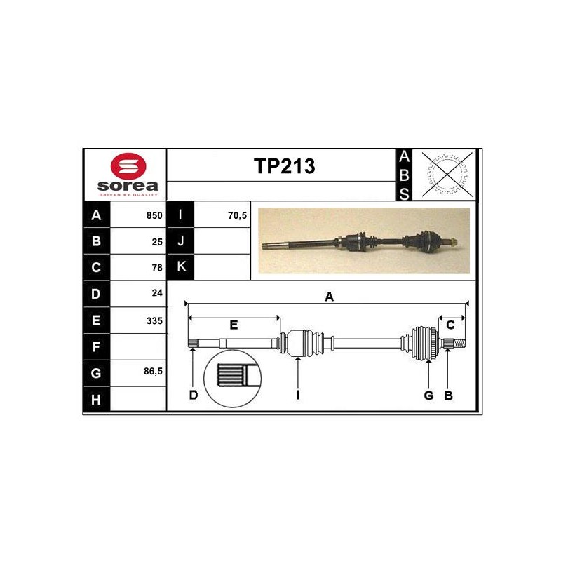 Cardan Arbre de Transmission Avant Droit Pour Peugeot 309 II