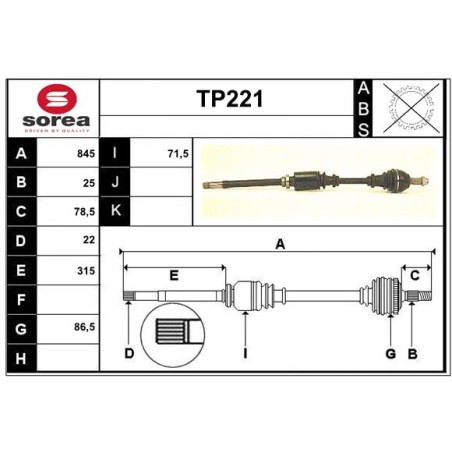 Cardan Arbre de Transmission Avant Droit Pour Peugeot 309 II