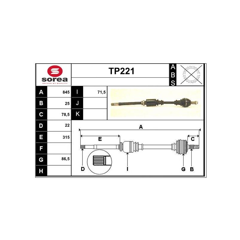 Cardan Arbre de Transmission Avant Droit Pour Peugeot 309 II