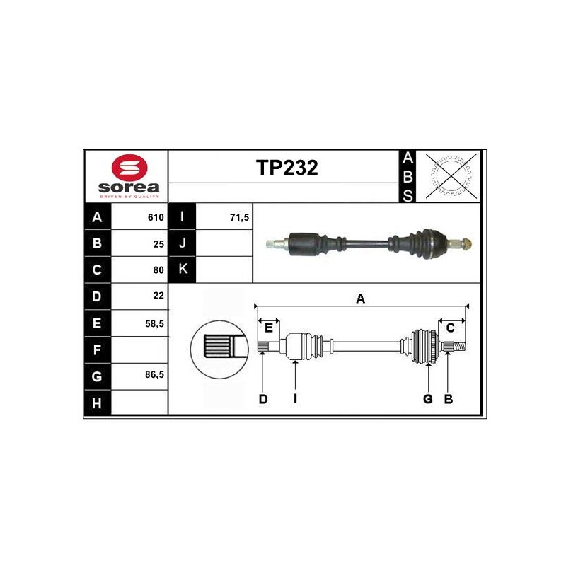 Cardan Arbre de Transmission avant Gauche Pour Peugeot 306