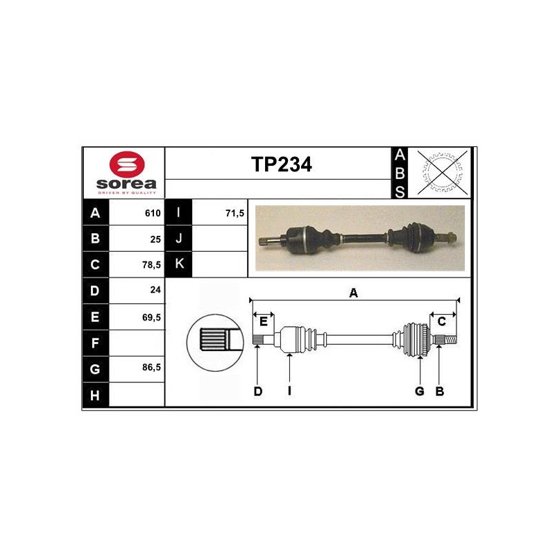 Cardan Arbre de Transmission avant Gauche Pour Peugeot 306 405 II