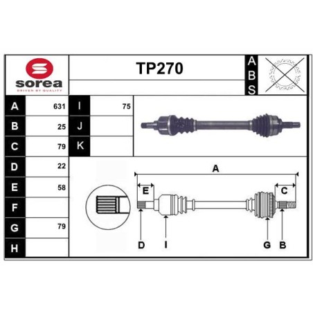 Cardan Arbre de Transmission avant Gauche Pour Peugeot 307 Citroën C4 I