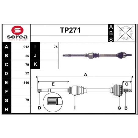 Cardan Arbre de Transmission Avant Droit Pour Peugeot 307 Citroën C4 I