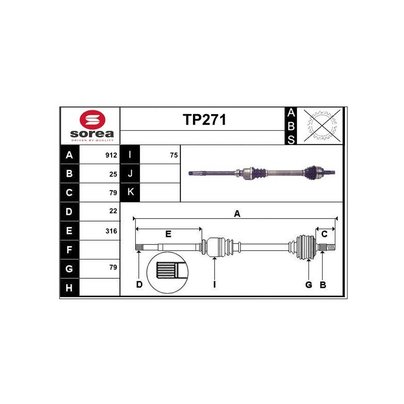 Cardan Arbre de Transmission Avant Droit Pour Peugeot 307 Citroën C4 I