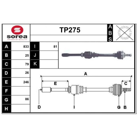 Cardan Arbre de Transmission Avant Droit Pour Peugeot 307 Citroën C4 I Picasso