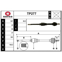 Cardan Arbre de Transmission Avant Droit Pour Peugeot 307 Citroën C4 I -