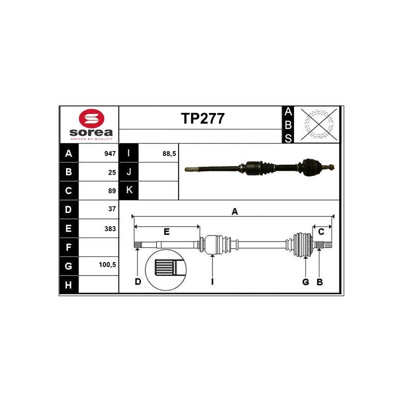 Cardan Arbre de Transmission Avant Droit Pour Peugeot 307 Citroën C4 I -