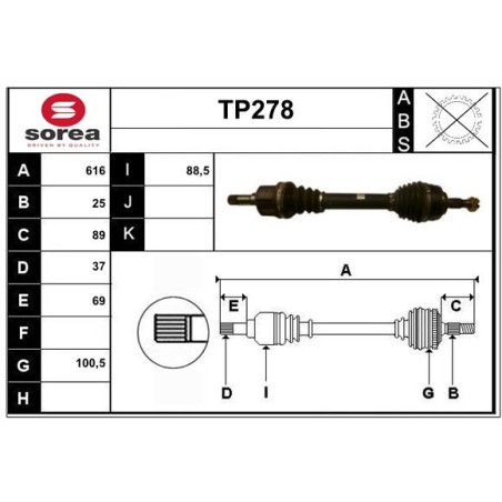 Cardan Arbre de Transmission avant Gauche Pour Peugeot 307 Citroën C4 I -