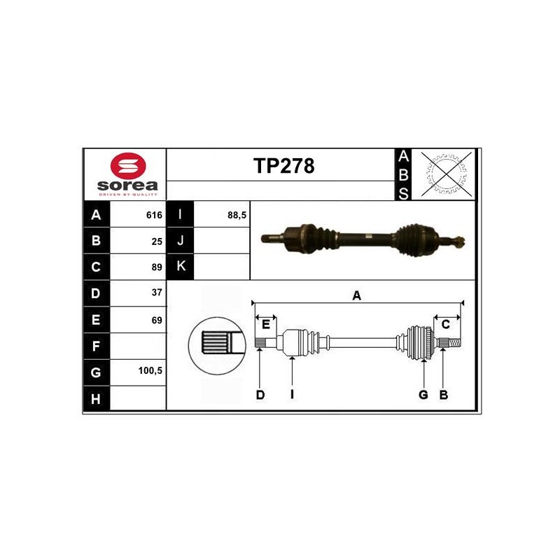Cardan Arbre de Transmission avant Gauche Pour Peugeot 307 Citroën C4 I -
