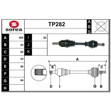 Cardan Arbre de Transmission avant Gauche Pour Peugeot Fiat Fiorino Citroën