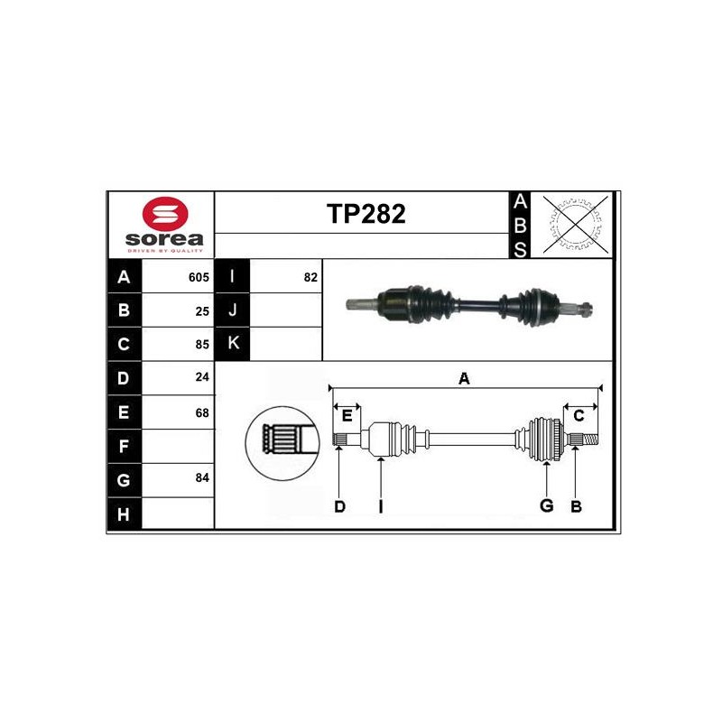 Cardan Arbre de Transmission avant Gauche Pour Peugeot Fiat Fiorino Citroën