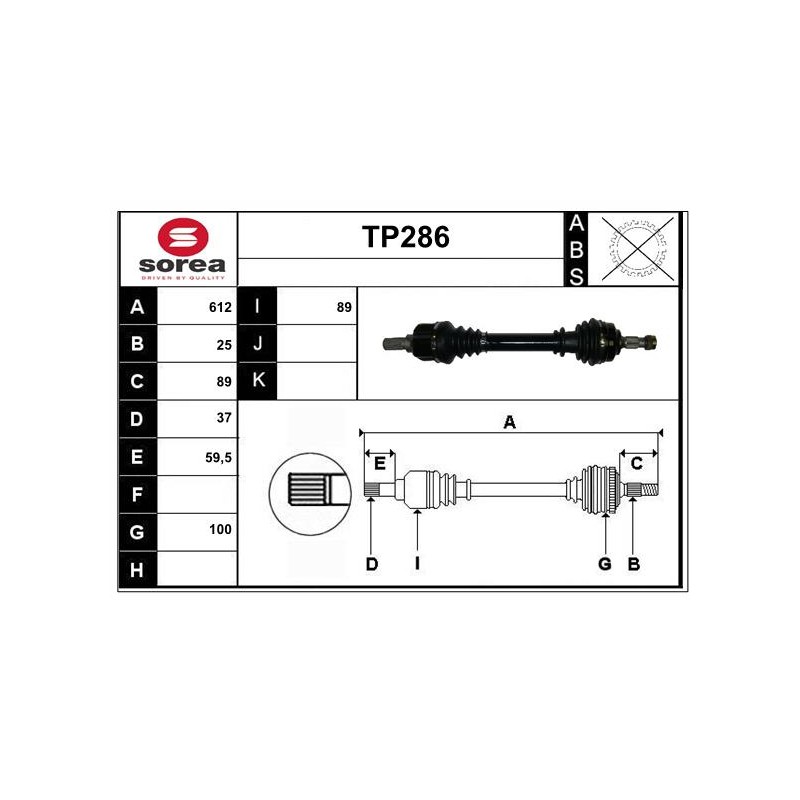 Cardan Arbre de Transmission avant Gauche Pour Peugeot 307 Citroën C4 I -