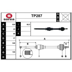 Cardan Arbre de Transmission Avant Droit Pour Peugeot 307 Citroën C4 I -