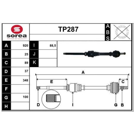 Cardan Arbre de Transmission Avant Droit Pour Peugeot 307 Citroën C4 I -