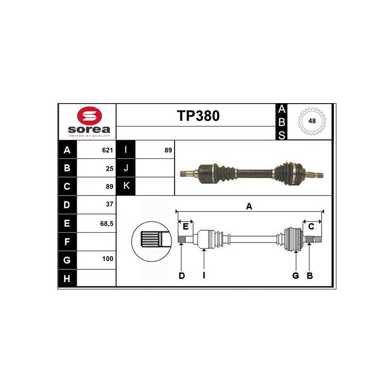 Cardan Arbre de Transmission avant Gauche Pour Peugeot 406