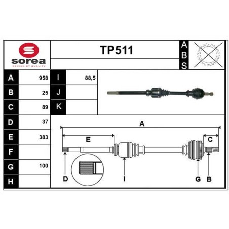 Cardan Arbre de Transmission Avant Droit Pour Peugeot 308 3008 5008 Citroën
