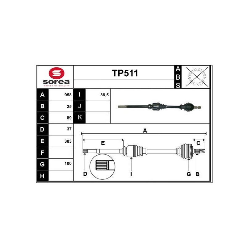 Cardan Arbre de Transmission Avant Droit Pour Peugeot 308 3008 5008 Citroën
