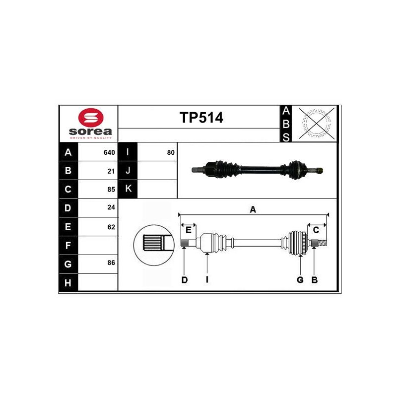 Cardan Arbre de Transmission avant Gauche Pour Peugeot Citroën DS 1612690380