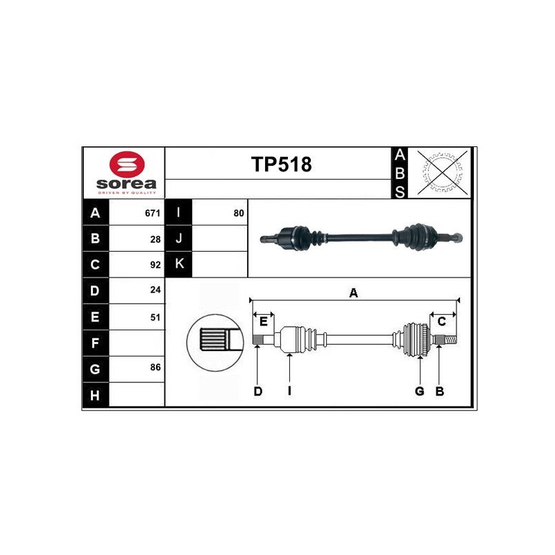 Cardan Arbre de Transmission avant Gauche Pour Peugeot 308 II 1610205880