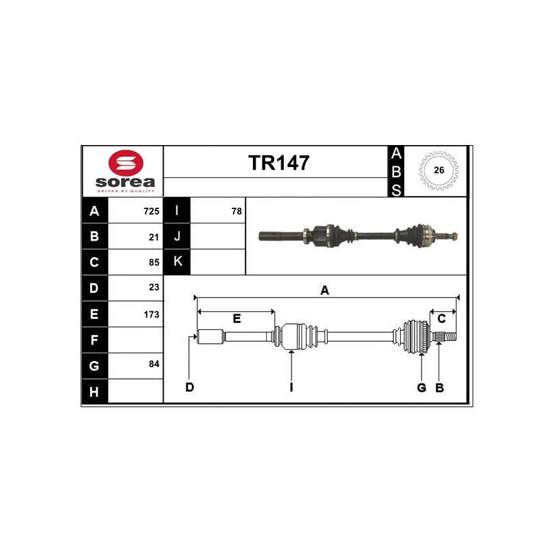 Cardan Arbre de Transmission Avant Droit Pour Renault Clio II 7711497228