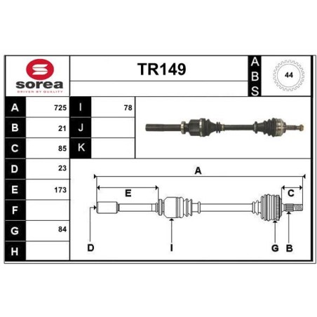 Cardan Arbre de Transmission Avant Droit Pour Renault Clio II 8200236118