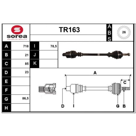 Cardan Arbre de Transmission Avant Droit Pour Renault Clio II Kangoo 7700109217