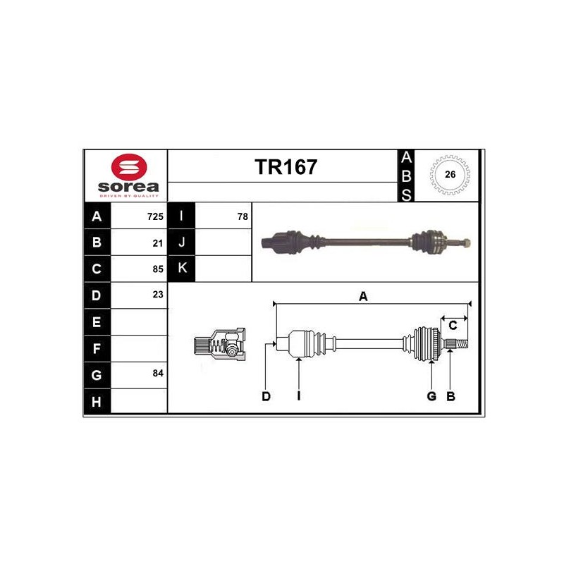 Cardan Arbre de Transmission Avant Droit Pour Renault Clio II Kangoo 7701352774