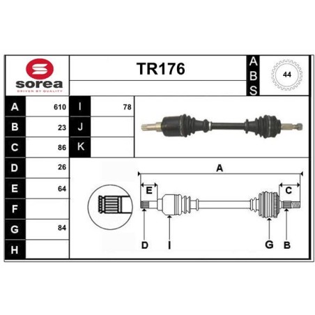 Cardan Arbre de Transmission avant Gauche Pour Renault Clio II Kangoo 7711368569