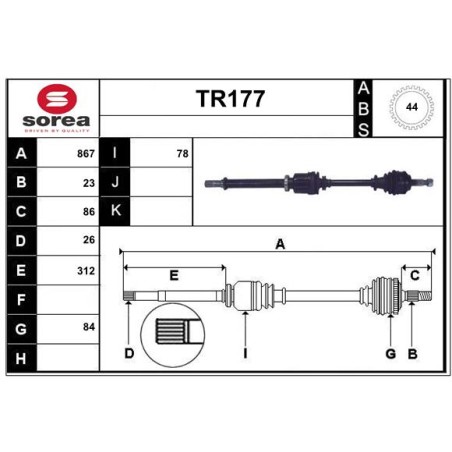 Cardan Arbre de Transmission Avant Droit Pour Renault Clio II Kangoo 7711368631